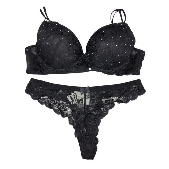 Hers by Herman Other - Hers by Herman Size 38C XL Bras & Panties Padded Rhinestones Lace  2 piece Set